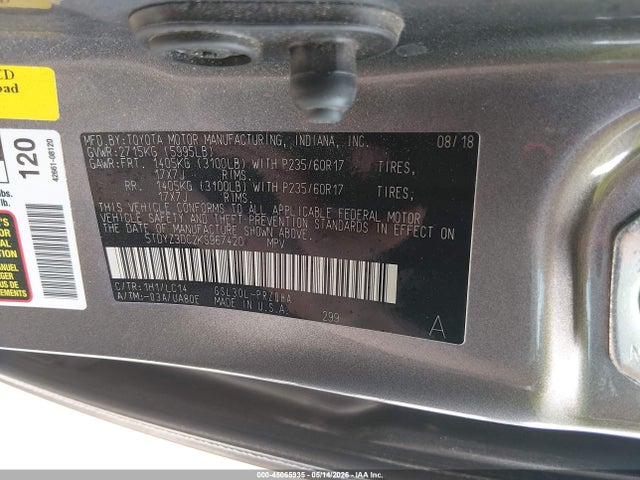 Aukcja sprzedaży 2019 Toyota Sienna Xle 8 Passenger, vin: 5TDYZ3DC2KS967420, numer aukcji: 45065935