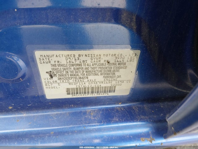 45065944 :رقم المزاد ، 3N1CE2CP7EL384276 vin ، 2014 Nissan Versa Note S Plus مزاد بيع