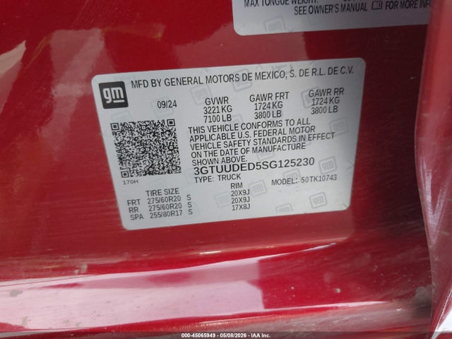 Aukcja sprzedaży 2025 Gmc Sierra 1500 4wd  Standard Box Slt, vin: 3GTUUDED5SG125230, numer aukcji: 45065949