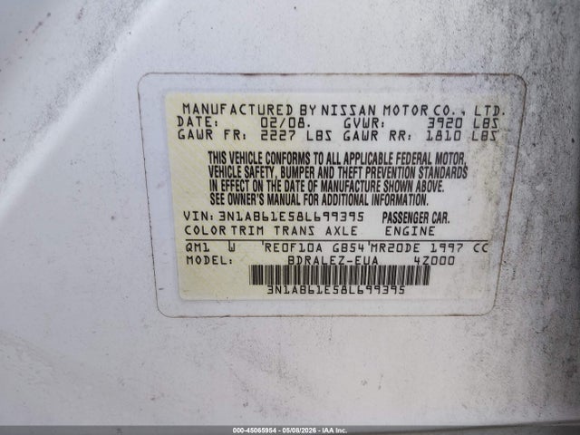 Aukcja sprzedaży 2008 Nissan Sentra 2.0s, vin: 3N1AB61E58L699395, numer aukcji: 45065954