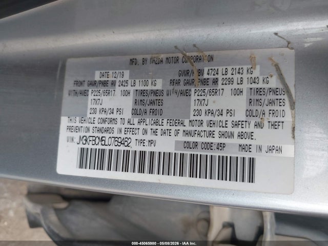 Продаж на аукціоні авто 2020 Mazda Cx-5 Touring, vin: JM3KFBCM5L0769462, номер лоту: 45065980