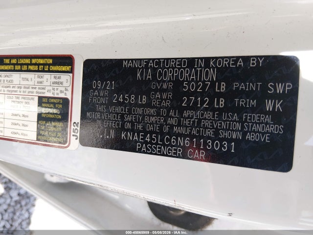Aukcja sprzedaży 2022 Kia Stinger Gt1, vin: KNAE45LC6N6113031, numer aukcji: 45065989