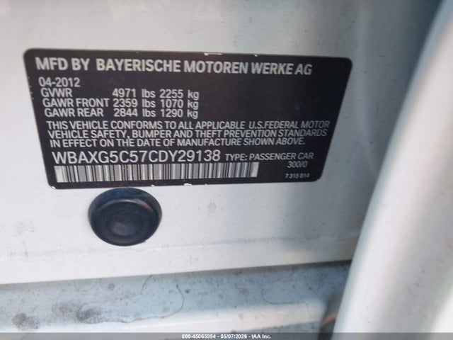 Продажа на аукционе авто 2012 Bmw 528i, vin: WBAXG5C57CDY29138, номер лота: 45065994