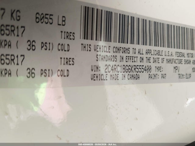 Aukcja sprzedaży 2019 Chrysler Pacifica Touring L, vin: 2C4RC1BG6KR555400, numer aukcji: 45066026