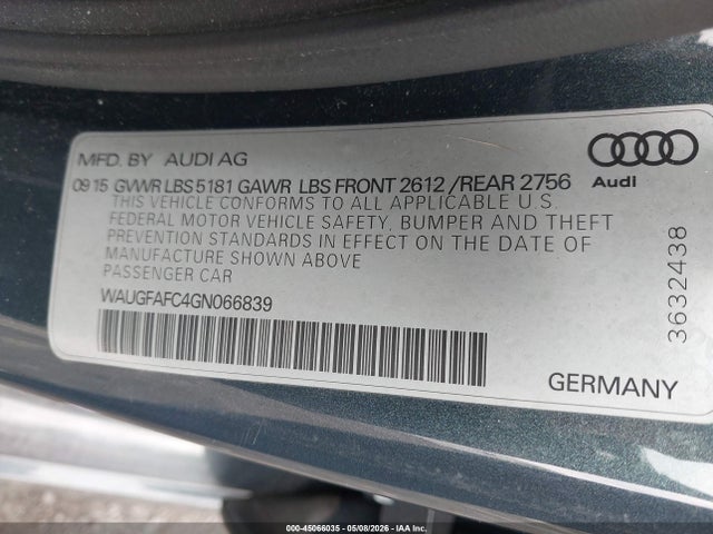 Aukcja sprzedaży 2016 Audi A6 2.0t Premium Plus, vin: WAUGFAFC4GN066839, numer aukcji: 45066035