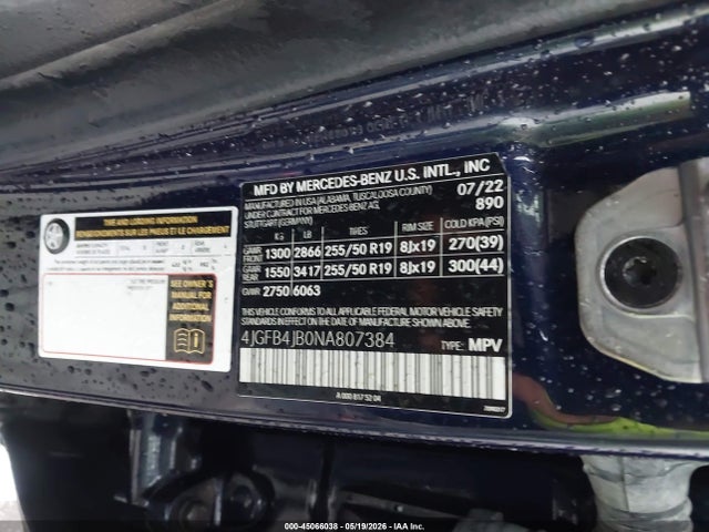 Auction sale of the 2022 Mercedes-benz Gle 350, vin: 4JGFB4JB0NA807384, lot number: 45066038