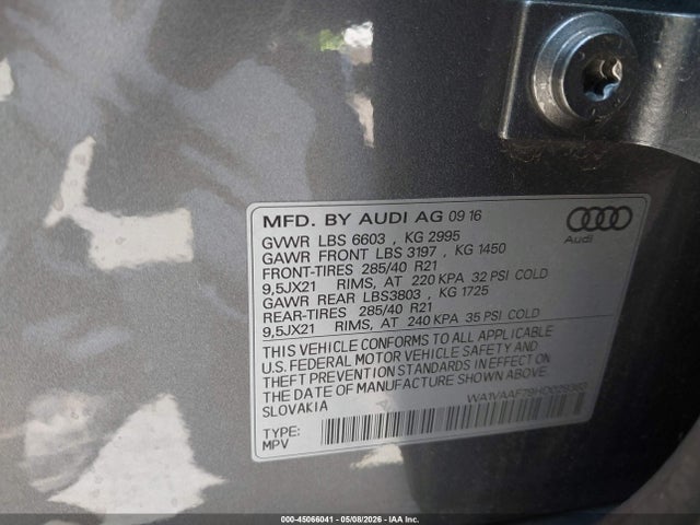 Продажа на аукционе авто 2017 Audi Q7 3.0t Premium, vin: WA1VAAF79HD029363, номер лота: 45066041
