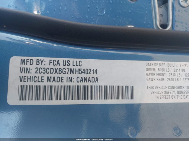 Aukcja sprzedaży 2021 Dodge Charger Sxt Rwd, vin: 2C3CDXBG7MH540214, numer aukcji: 45066051