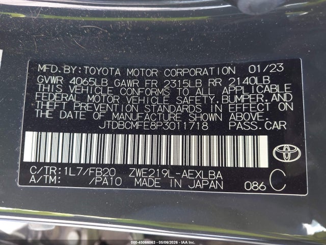 JTDBCMFE8P3011718 Toyota Corolla Hybrid Le