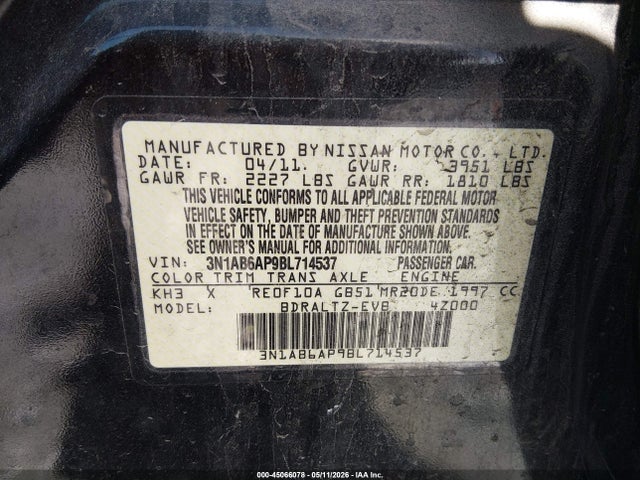 Aukcja sprzedaży 2011 Nissan Sentra 2.0sr, vin: 3N1AB6AP9BL714537, numer aukcji: 45066078