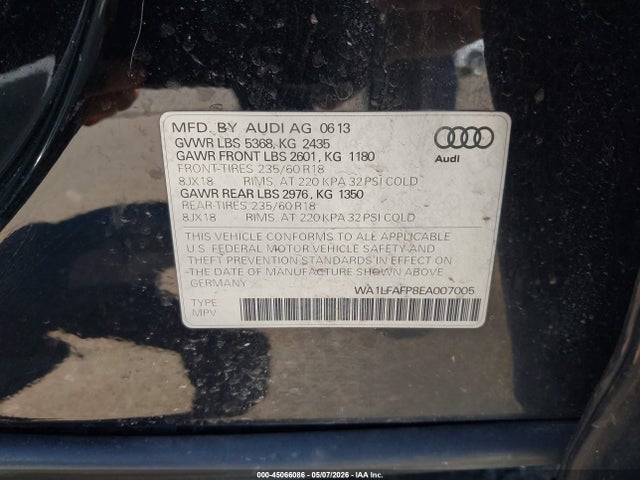 Aukcja sprzedaży 2014 Audi Q5 2.0t Premium, vin: WA1LFAFP8EA007005, numer aukcji: 45066086