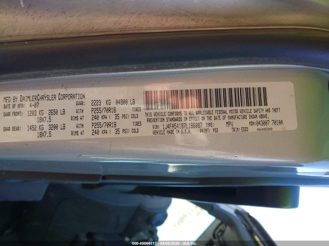 45066117 :رقم المزاد ، 1J4FA54187L186087 vin ، 2007 Jeep Wrangler Sahara مزاد بيع