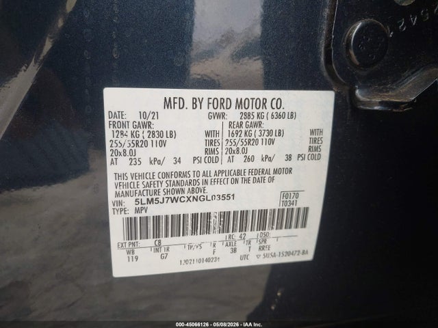 Продажа на аукционе авто 2022 Lincoln Aviator Reserve, vin: 5LM5J7WCXNGL03551, номер лота: 45066126