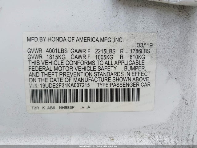 2019 Acura Ilx Standard მანქანა იყიდება აუქციონზე, vin: 19UDE2F31KA007215, აუქციონის ნომერი: 45066130