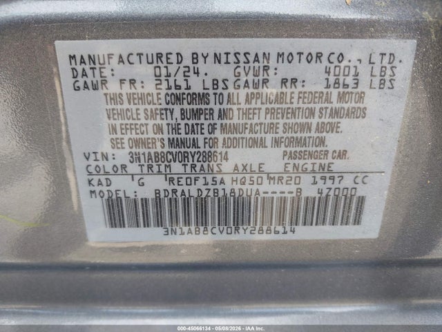 Aukcja sprzedaży 2024 Nissan Sentra Sv Xtronic Cvt, vin: 3N1AB8CV0RY288614, numer aukcji: 45066134