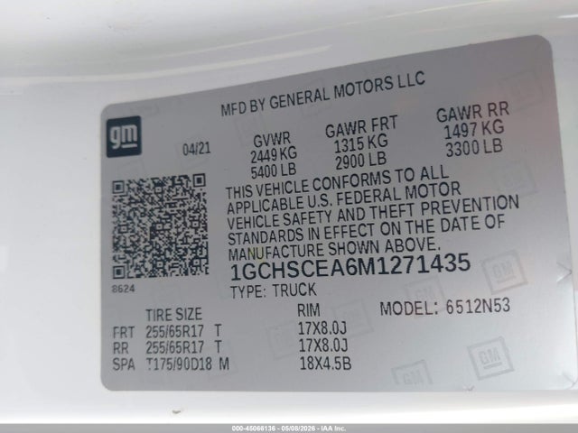 2021 Chevrolet Colorado 2wd  Long Box Lt მანქანა იყიდება აუქციონზე, vin: 1GCHSCEA6M1271435, აუქციონის ნომერი: 45066136
