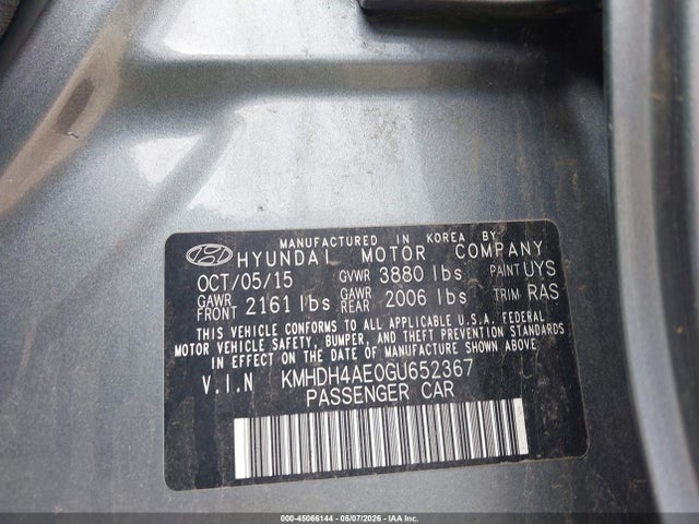 45066144 :رقم المزاد ، KMHDH4AE0GU652367 vin ، 2016 Hyundai Elantra Se مزاد بيع