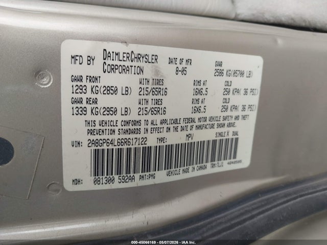Aukcja sprzedaży 2006 Chrysler Town & Country Limited, vin: 2A8GP64L66R617122, numer aukcji: 45066169