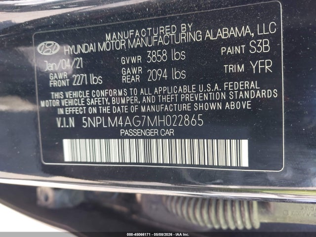 Aukcja sprzedaży 2021 Hyundai Elantra Sel, vin: 5NPLM4AG7MH022865, numer aukcji: 45066171