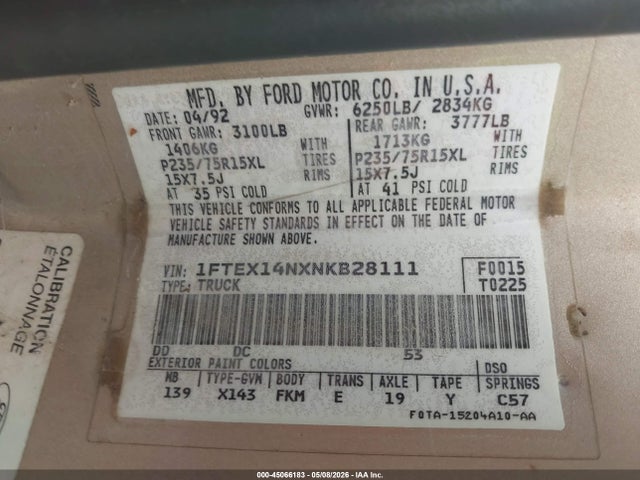 Продажа на аукционе авто 1992 Ford F150, vin: 1FTEX14NXNKB28111, номер лота: 45066183
