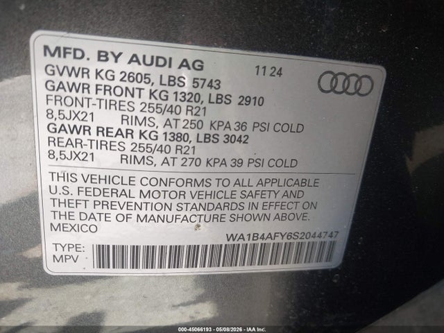 Aukcja sprzedaży 2025 Audi Sq5 Premium Plus Tfsi Quattro Tiptronic, vin: WA1B4AFY6S2044747, numer aukcji: 45066193