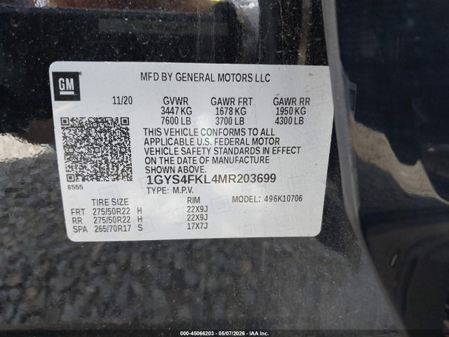 Aukcja sprzedaży 2021 Cadillac Escalade 4wd Sport, vin: 1GYS4FKL4MR203699, numer aukcji: 45066203