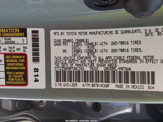 Aukcja sprzedaży 2021 Toyota Tacoma Trd Pro, vin: 3TYCZ5AN9MT041342, numer aukcji: 45066223