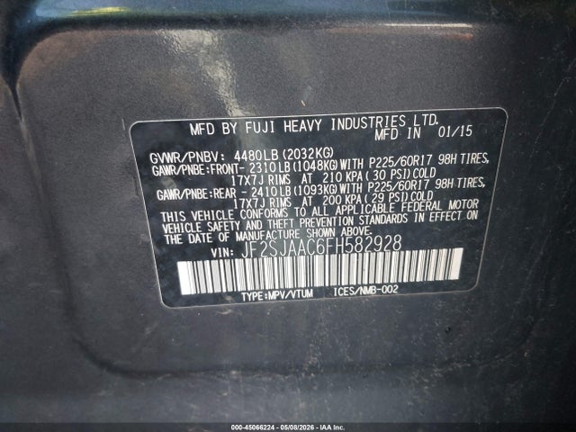 Aukcja sprzedaży 2015 Subaru Forester 2.5i, vin: JF2SJAAC6FH582928, numer aukcji: 45066224