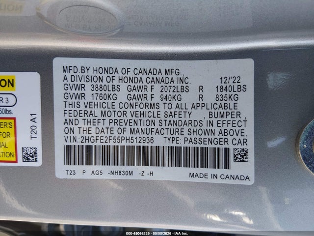 Honda Civic Sport 2023 2HGFE2F55PH512936 Image 9