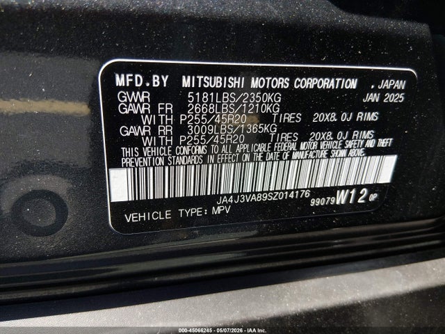 2025 Mitsubishi Outlander Se 2.5 2wd მანქანა იყიდება აუქციონზე, vin: JA4J3VA89SZ014176, აუქციონის ნომერი: 45066245