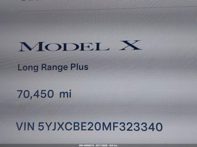 Продажа на аукционе авто 2021 Tesla Model X Long Range Dual Motor All-wheel Drive/long Range Plus Dual Motor All-wheel Drive, vin: 5YJXCBE20MF323340, номер лота: 45066276