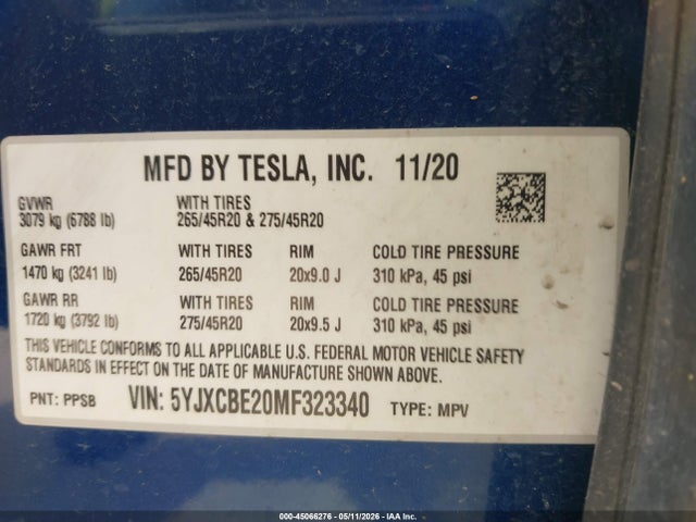 Продажа на аукционе авто 2021 Tesla Model X Long Range Dual Motor All-wheel Drive/long Range Plus Dual Motor All-wheel Drive, vin: 5YJXCBE20MF323340, номер лота: 45066276