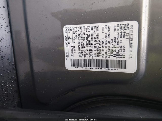 Aukcja sprzedaży 2012 Infiniti Fx35, vin: JN8AS1MW8CM154234, numer aukcji: 45066290