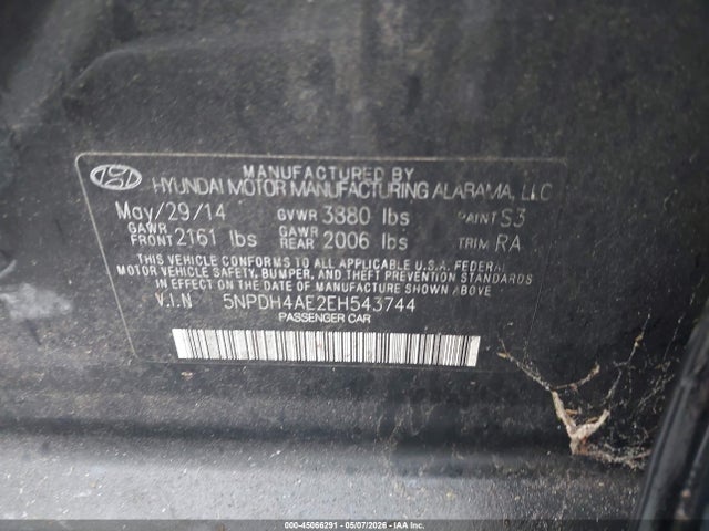 Aukcja sprzedaży 2014 Hyundai Elantra Limited, vin: 5NPDH4AE2EH543744, numer aukcji: 45066291