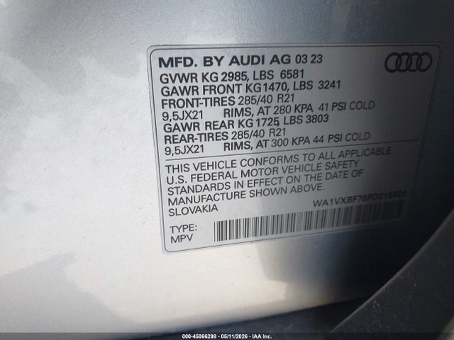 WA1VXBF78PD015926 Audi Q7 Prestige 55 Tfsi Quattro Tiptronic