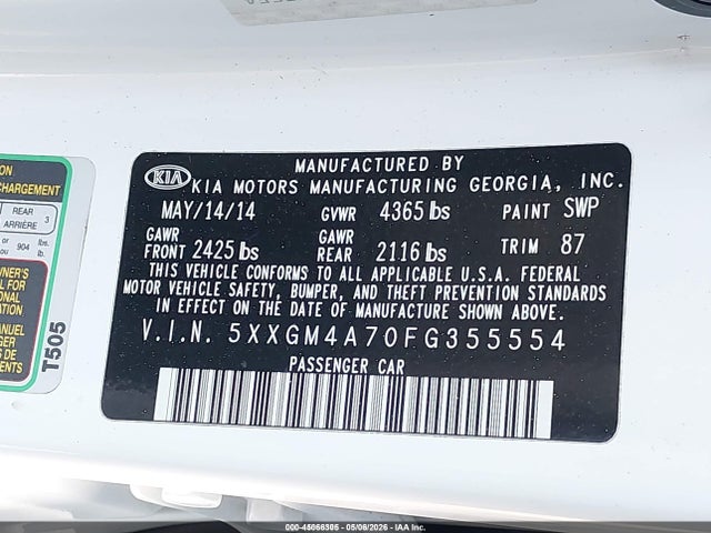 5XXGM4A70FG355554 KIA Optima Lx