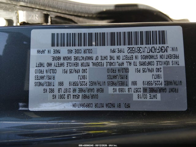 45066345 :رقم المزاد ، JM3KFADM7J1381682 vin ، 2018 Mazda Cx-5 Grand Touring مزاد بيع