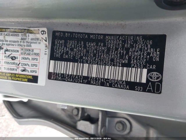 Aukcja sprzedaży 2006 Toyota Matrix, vin: 2T1LR30EX6C562194, numer aukcji: 45066360