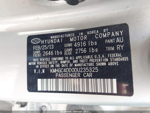 2013 Hyundai Genesis 3.8 მანქანა იყიდება აუქციონზე, vin: KMHGC4DD0DU235325, აუქციონის ნომერი: 45066363