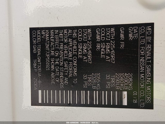 Aukcja sprzedaży 2018 Nissan Rogue Sv, vin: KNMAT2MT7JP551921, numer aukcji: 45066366