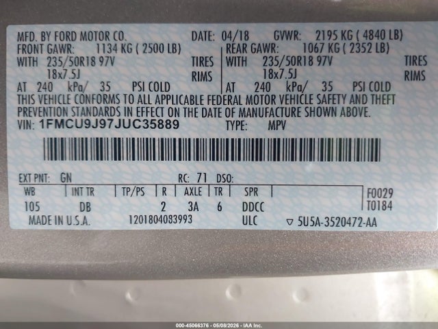 Ford Escape Titanium 2018 1FMCU9J97JUC35889 Image 9
