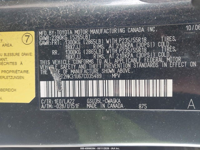Aukcja sprzedaży 2007 Lexus Rx 350, vin: 2T2HK31U67C035489, numer aukcji: 45066394