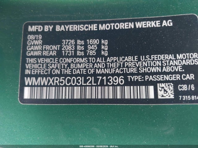WMWXR5C03L2L71396 Mini Hardtop Cooper S