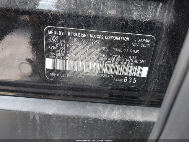 Aukcja sprzedaży 2024 Mitsubishi Outlander Sel 2.5 S-awc/sel Black Edition S-awc/sel Platinum Edition S-awc, vin: JA4J4WA84RZ035319, numer aukcji: 45066402
