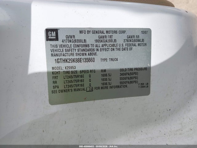 45066403 :رقم المزاد ، 1GTHK29K88E135660 vin ، 2008 Gmc Sierra 2500hd Slt مزاد بيع