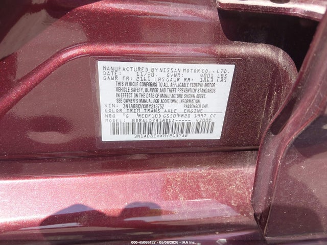 Aukcja sprzedaży 2021 Nissan Sentra Sv Xtronic Cvt, vin: 3N1AB8CVXMY213752, numer aukcji: 45066427