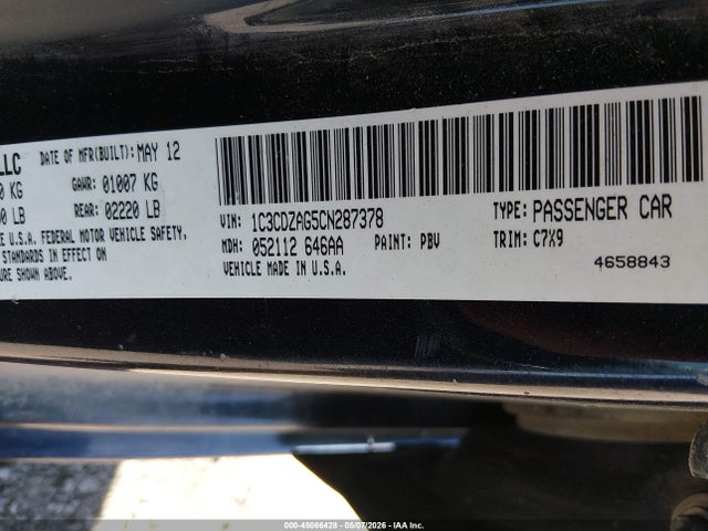 45066428 :رقم المزاد ، 1C3CDZAG5CN287378 vin ، 2012 Dodge Avenger Se مزاد بيع