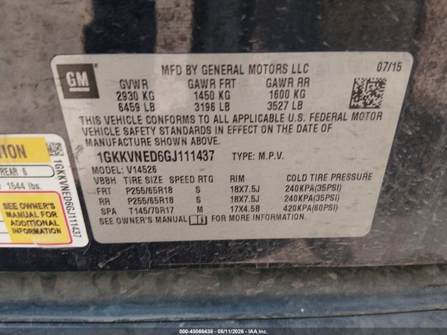 2016 Gmc Acadia Sle-1 მანქანა იყიდება აუქციონზე, vin: 1GKKVNED6GJ111437, აუქციონის ნომერი: 45066438