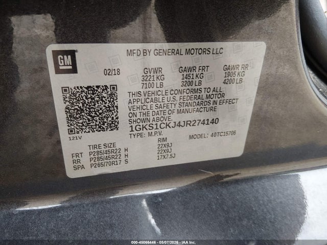 2018 Gmc Yukon Denali მანქანა იყიდება აუქციონზე, vin: 1GKS1CKJ4JR274140, აუქციონის ნომერი: 45066446