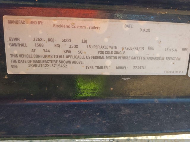 1R9BU142XLS715452 Rockland Utility Trailer 77x1